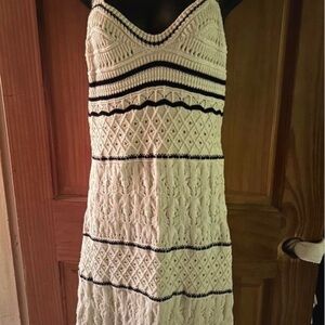 Elegant White and Black Knit Dress